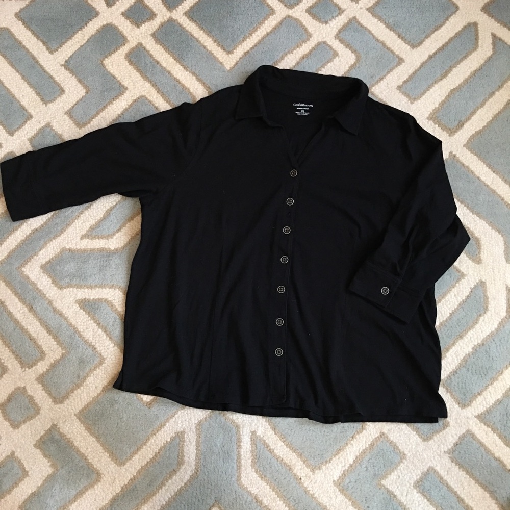 CROFT knit button black shirt 2X